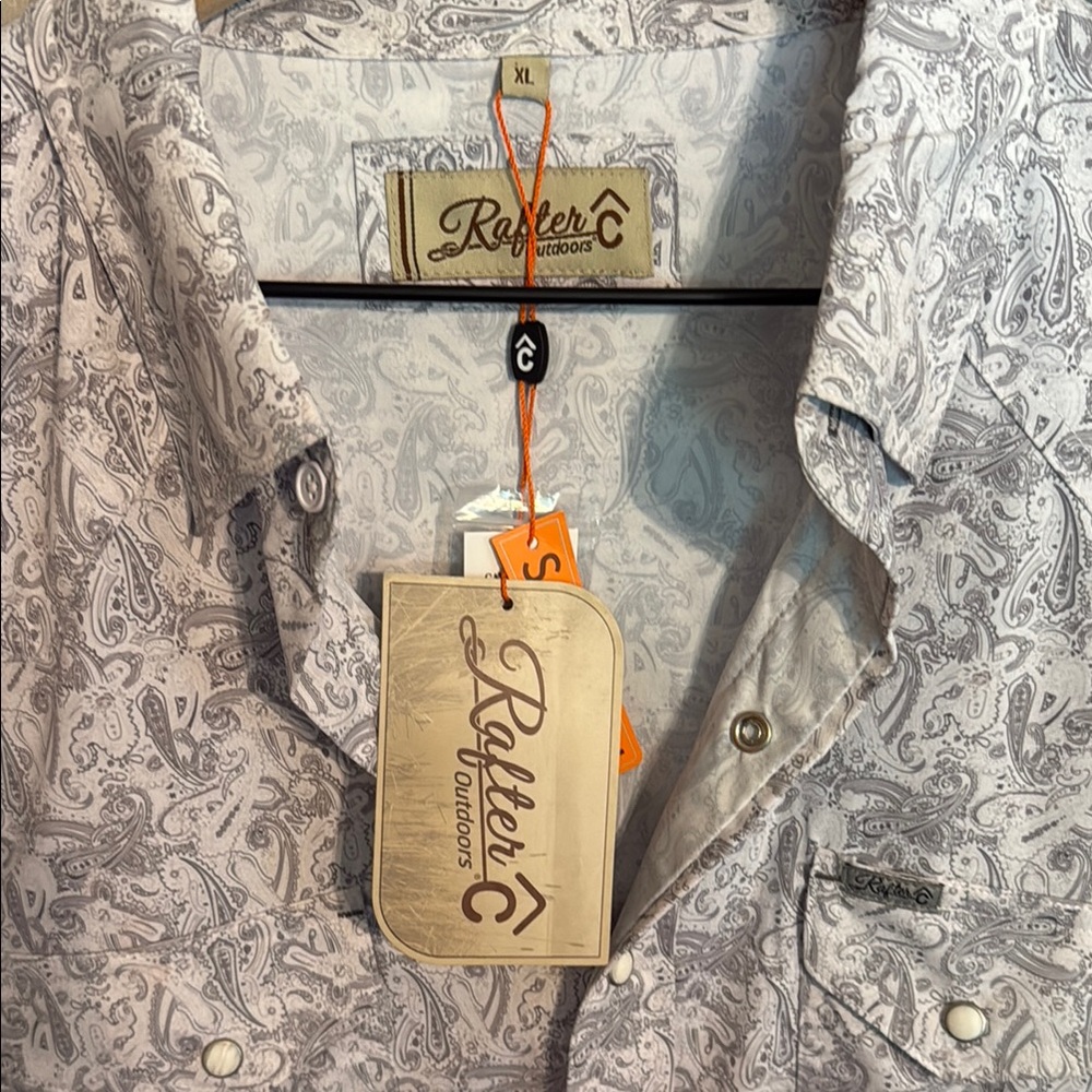NWT Rafter C Outdoors Gray Size XL Western Paisley Pearl Snap Long Sleeve Shirt - Picture 2 of 8